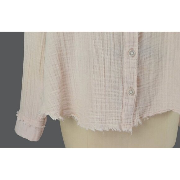 URBAN OUTFITTERS LUCA GAUZE FRAYED HEM BUTTON DOWN SHIRT - Picture 5 of 8